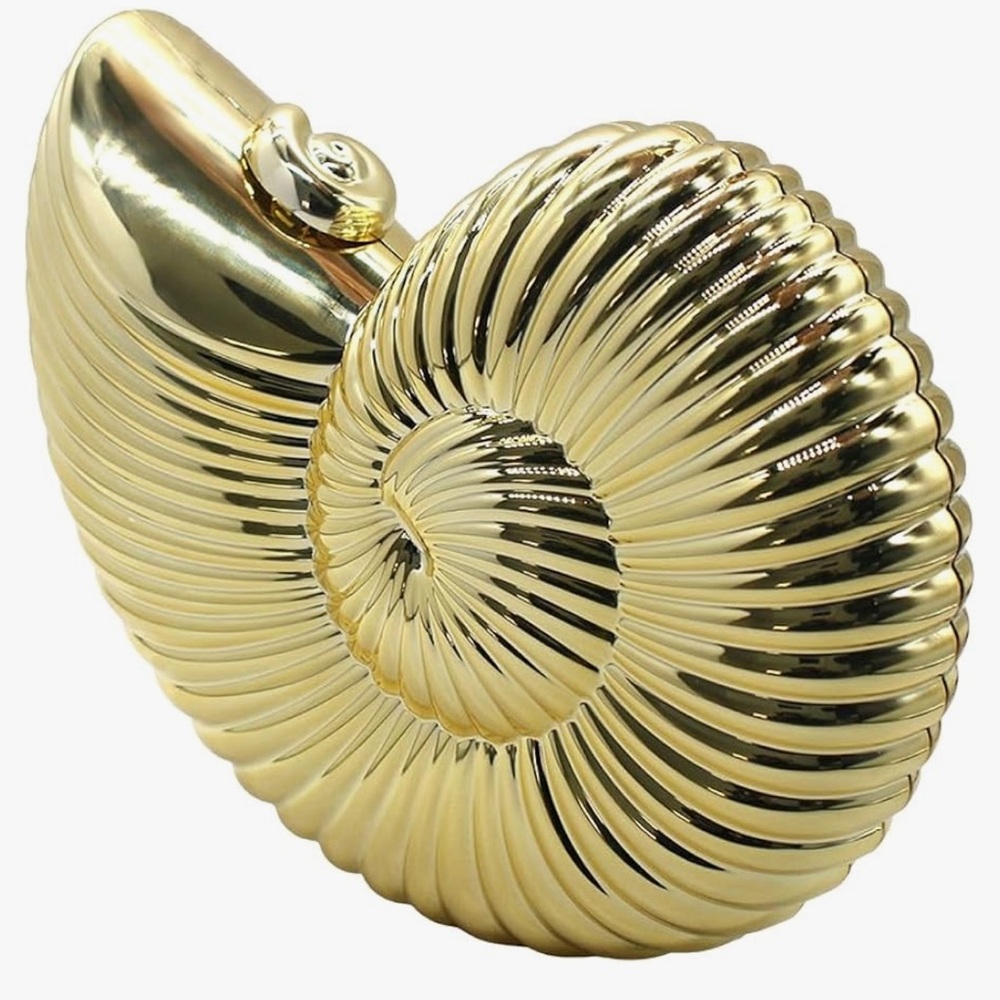 Women Gold Acrylic Clutch Unique Shape Brach Seashell Purse